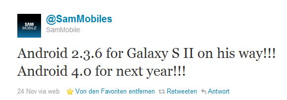 Samsung Galaxy S2: Android 2.3.6-Update  