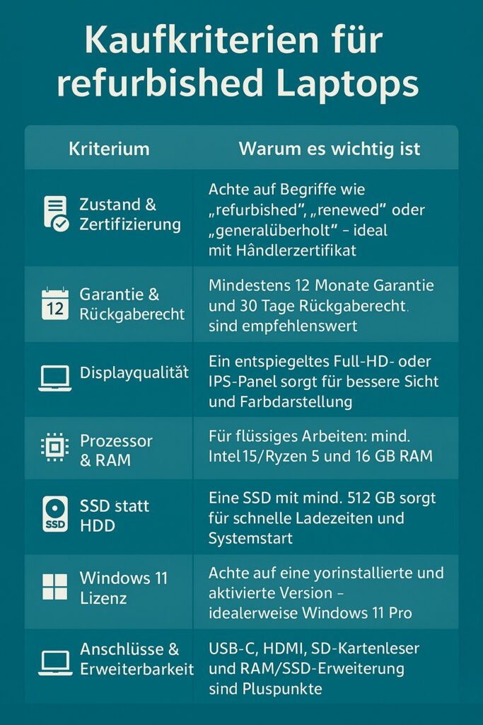 kaufkriterien für Refurbished Laptop