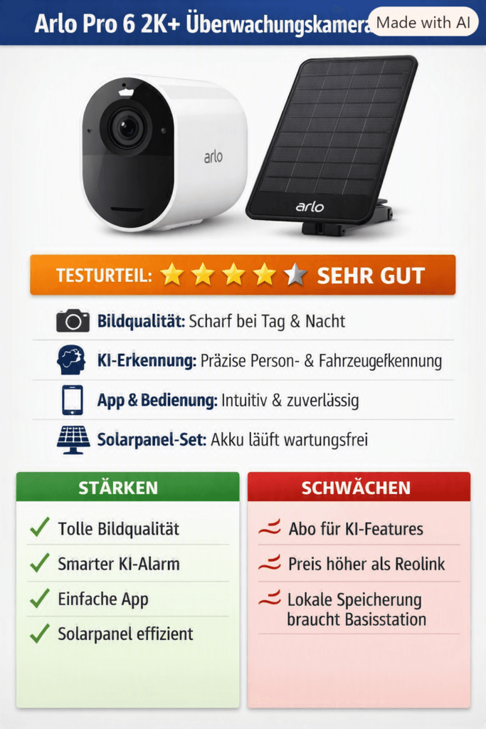 Arlo Pro 6 2K+ Überwachungskamera Testergebis im Überblick