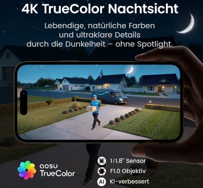 Die Nachtsicht wird bei der AOSU SolarCam T2 Ultra durch KI verbessert
