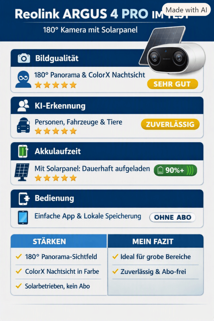 Reolink Argus 4 Pro Testergebnis im Überblick
