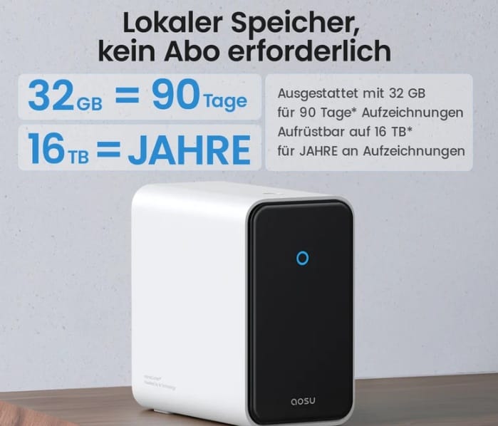 Vorteil Mit dem AOSU SolarCam T2 Ultra Speicher ist kein Abo nötig!