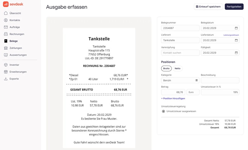Belege hochladen ist mit sevDesk sehr einfach