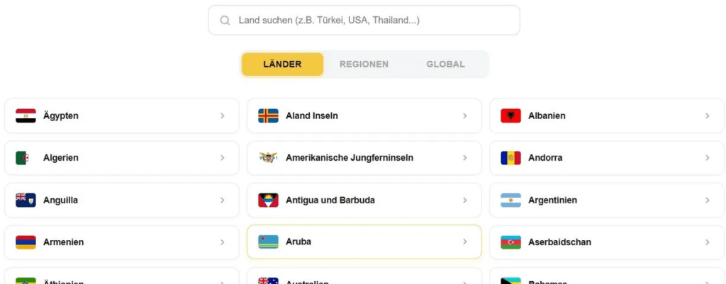 BuddySIM - einfach das Land aussuchen