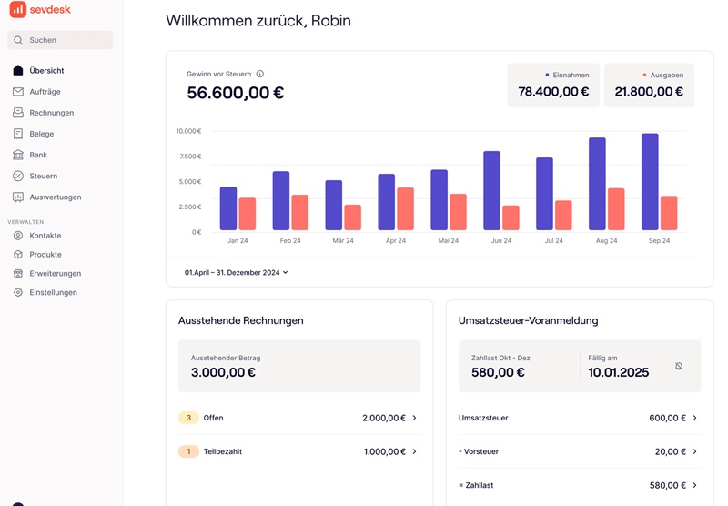 Die sevDesk Benutzerführung ist sehr einfach