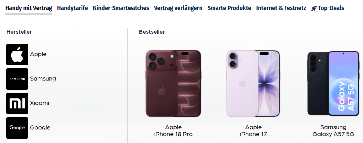 Diese Produkte bietet Starmobile: Handy + Vertrag, Handytarife, Smmartwatches etc